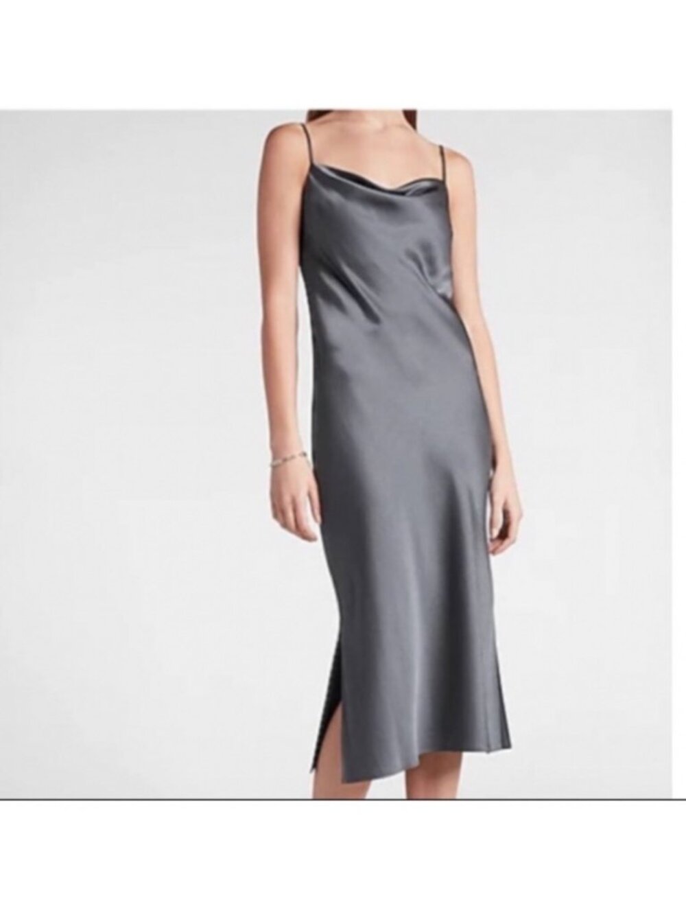 Express Satin Cowl Neck Slip Midi/maxi Dress In Gray XL New with Tags sexy